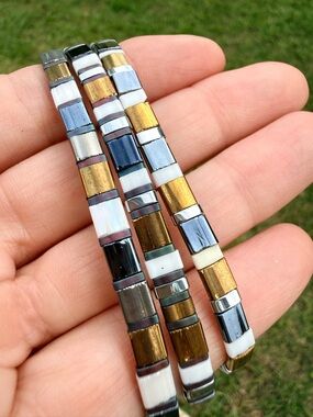 Tila Bead Stretch Bracelet Trio in Gold, Silver, Black & White